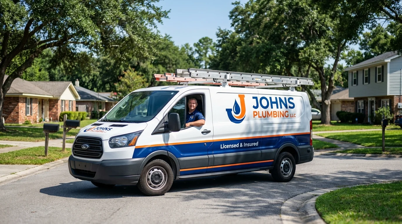 Johns Plumbing LLC service van in Elmira, NY