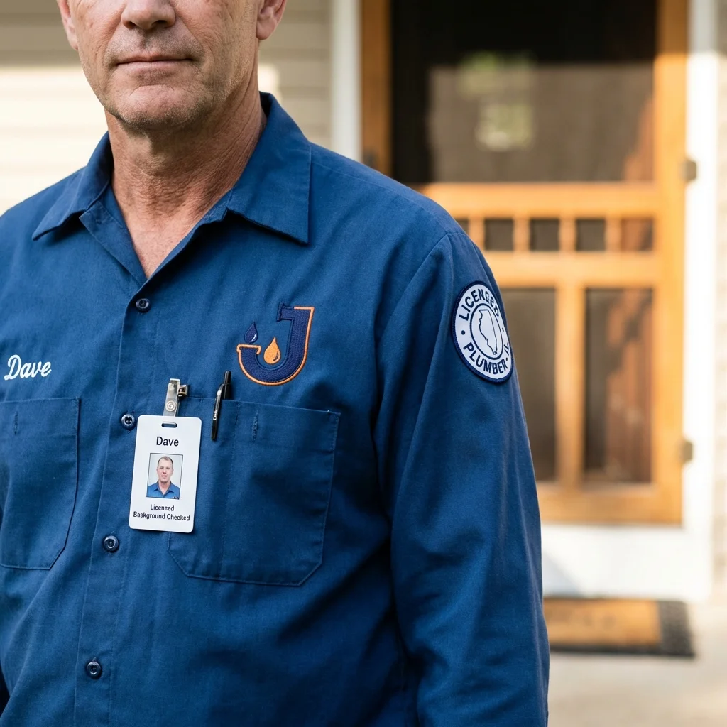 Licensed plumber showing ID badge in Elmira, NY
