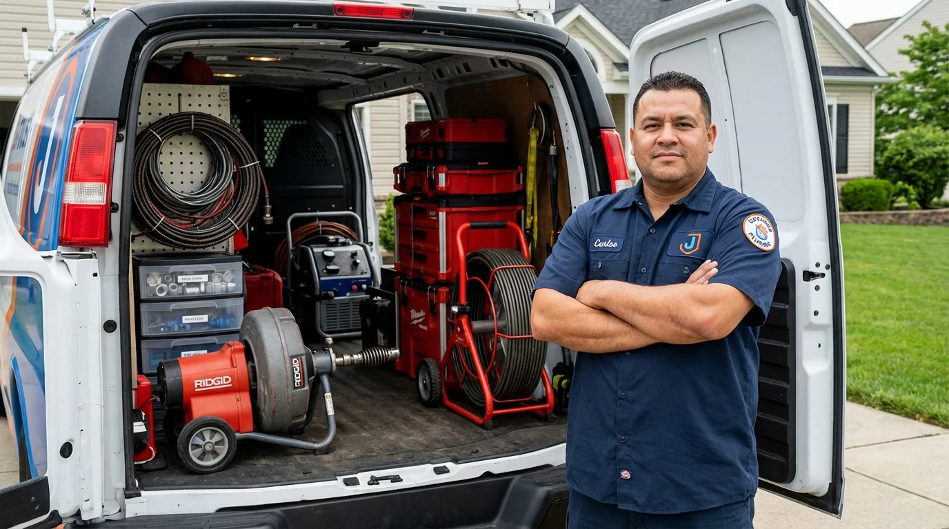 Professional drain cleaning equipment and Johns Plumbing LLC plumber in Elmira