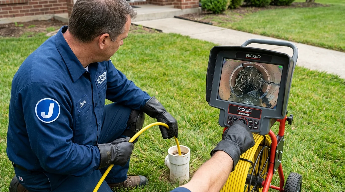 Sewer camera inspection being performed by Johns Plumbing LLC in Elmira