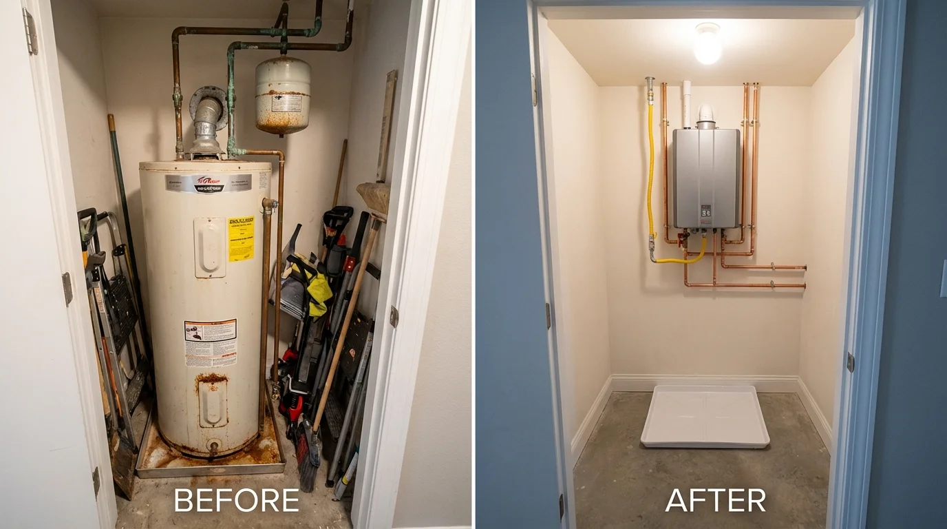 Tank water heater versus wall-mounted tankless unit comparison for Elmira, NY homeowners
