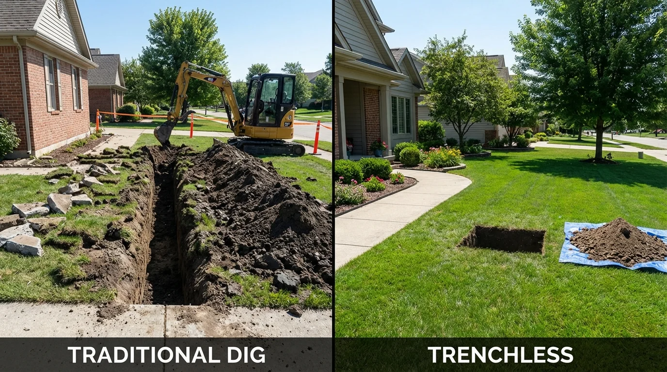 Trenchless sewer repair with minimal yard damage versus traditional excavation in Elmira, NY